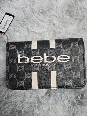 bebe Black and Cream Paisley Flap Crossbody